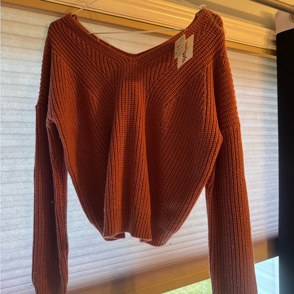 Rust Knit V-Neck Women's Sweater